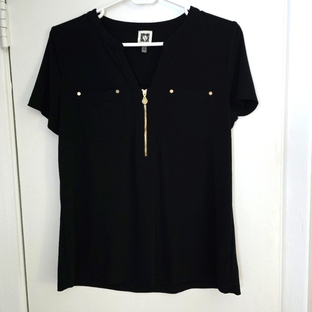 Black Zipper Detail Women's Top